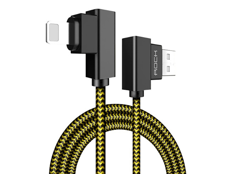 ROCK usb-кабель быстрой зарядки с поворотом разъема на 90 градусов желтый
