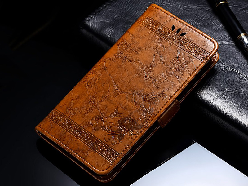 Винтажный кожаный чехол-бумажник коричневый