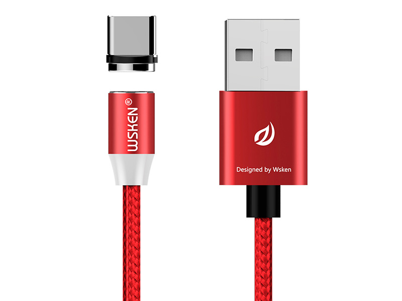 Магнитный зарядный кабель для Samsung и Huawei WSKEN красный