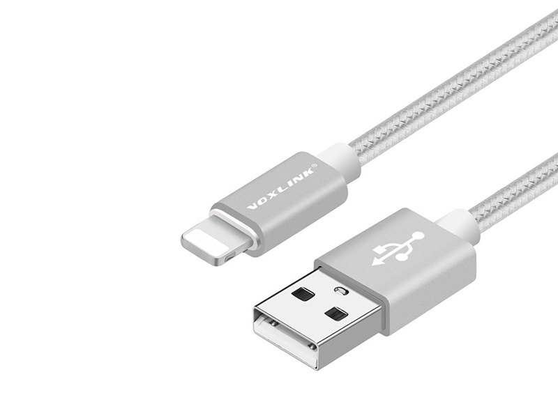 VOXLINK нейлоновый плетеный USB-кабель для быстрой зарядки и синхронизации с ПК серебряный
