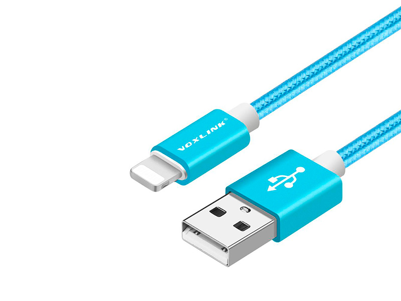 VOXLINK нейлоновый плетеный USB-кабель для быстрой зарядки и синхронизации с ПК голубой
