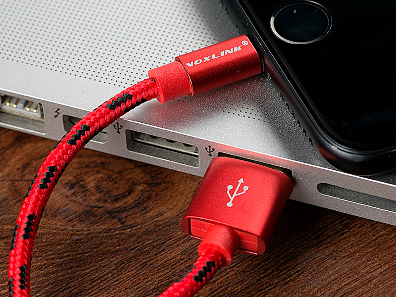 VOXLINK нейлоновый плетеный USB кабель красный