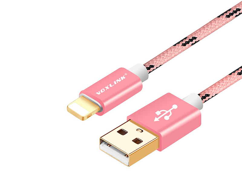 VOXLINK нейлоновый плетеный USB кабель розовый