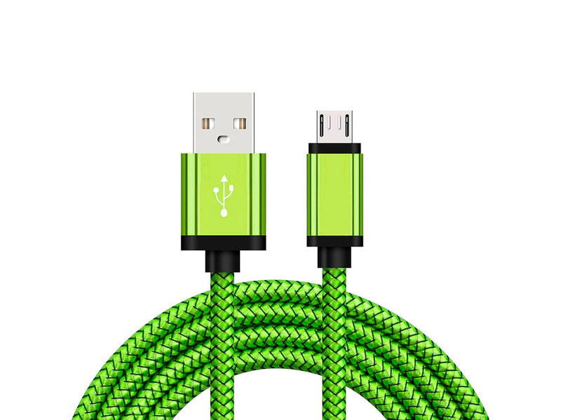 Зарядный кабель с нейлоновым шнуром зеленый