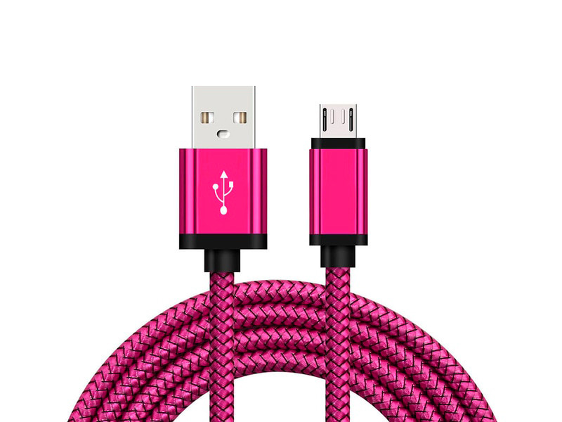 Зарядный кабель с нейлоновым шнуром розовый